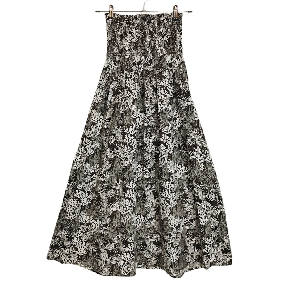 Loft Womens Medium Brown White Coral Print Smocked Waist Cotton Maxi Skirt
